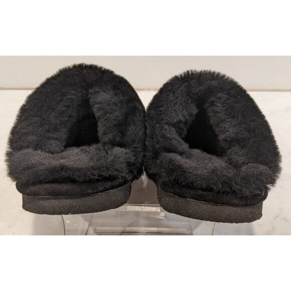 Women's Bearpaw Loki II Scuff Slipper Black Quilted Velvet Real Shearling Size 6 - Picture 4 of 8